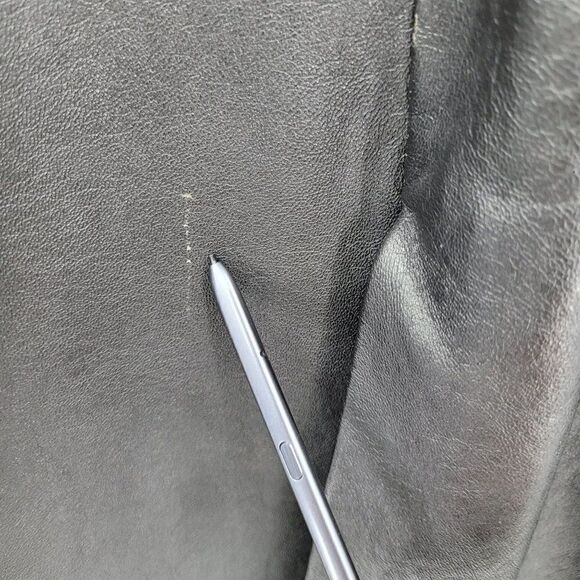 Vtg Trench Coat Faux Leather Wool Lined Longline Pockets Matrix Coplay Blk Sz S - Picture 5 of 11